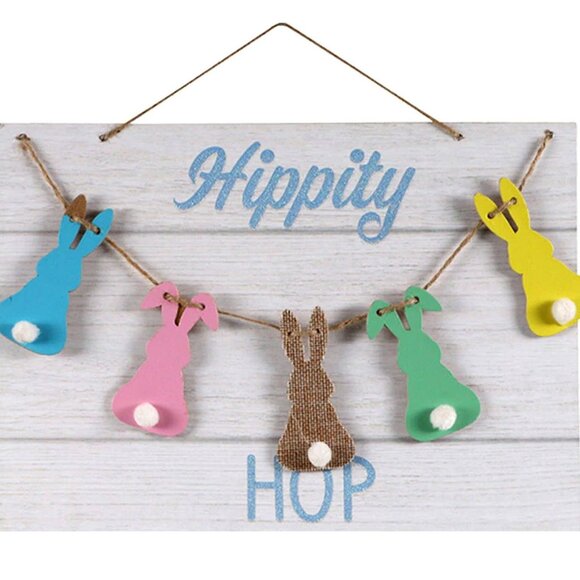 Hippity HOP Sign with Bunny Accents - Picture 1 of 1